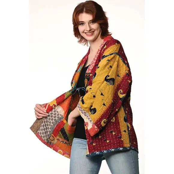 Sevya Handmade - Reversible Cotton Kantha Kimono Jacket - OS - Picture 9 of 12